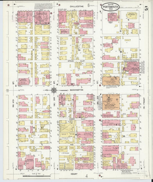 Sanborn Fire Insurance Map from Portsmouth, Scioto County, Ohio (1911), Sheet #0005 - Historic Sanborn Fire Insurance Map Print, vintage old map wall art, antique decor, genealogy gift, Ohio Ohio map