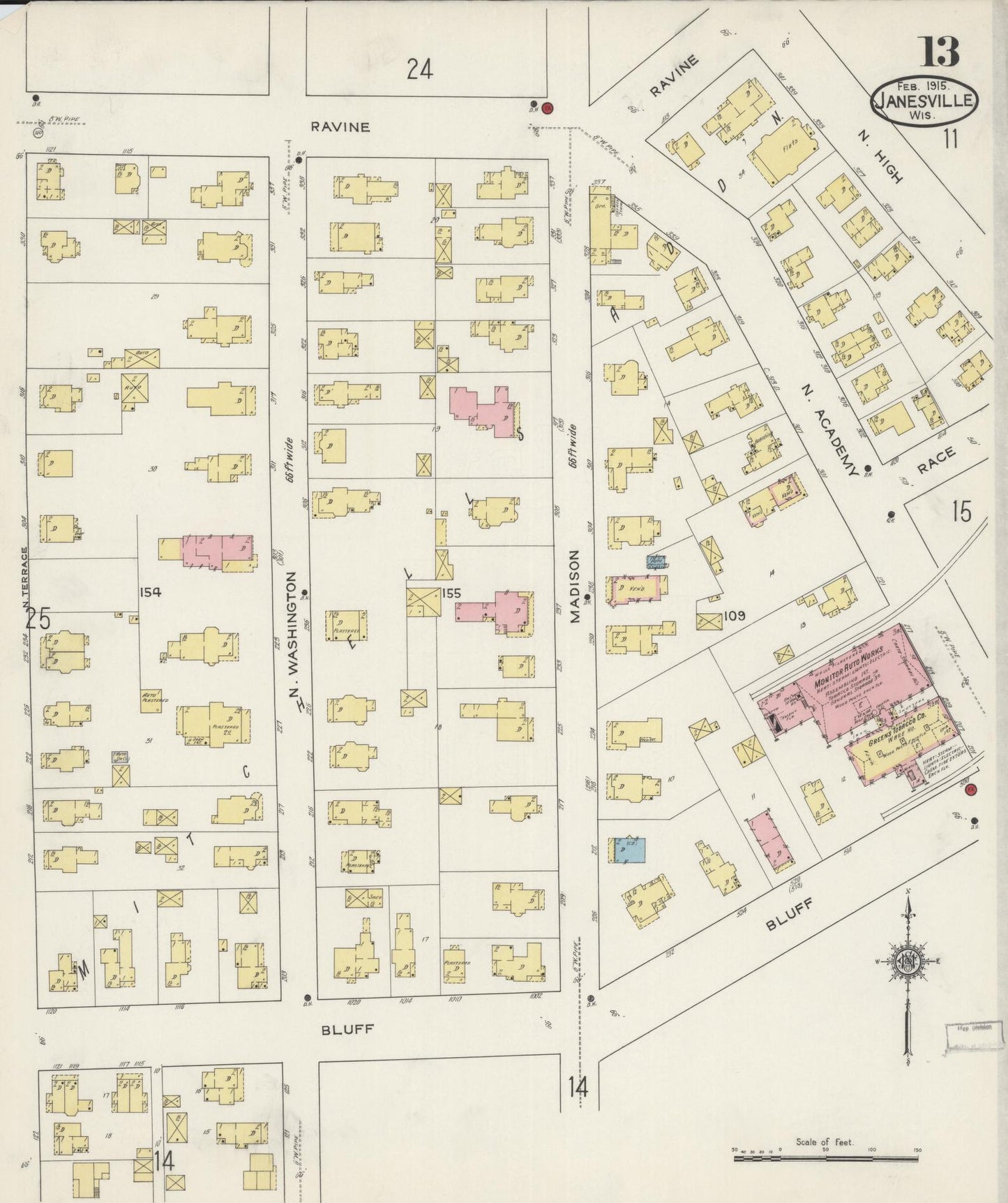Sanborn Fire Insurance Map from Janesville, Rock County, Wisconsin (1915), Sheet #0013 - Complete Map Set gallery image, historic Sanborn map, vintage wall art, Wisconsin Wisconsin