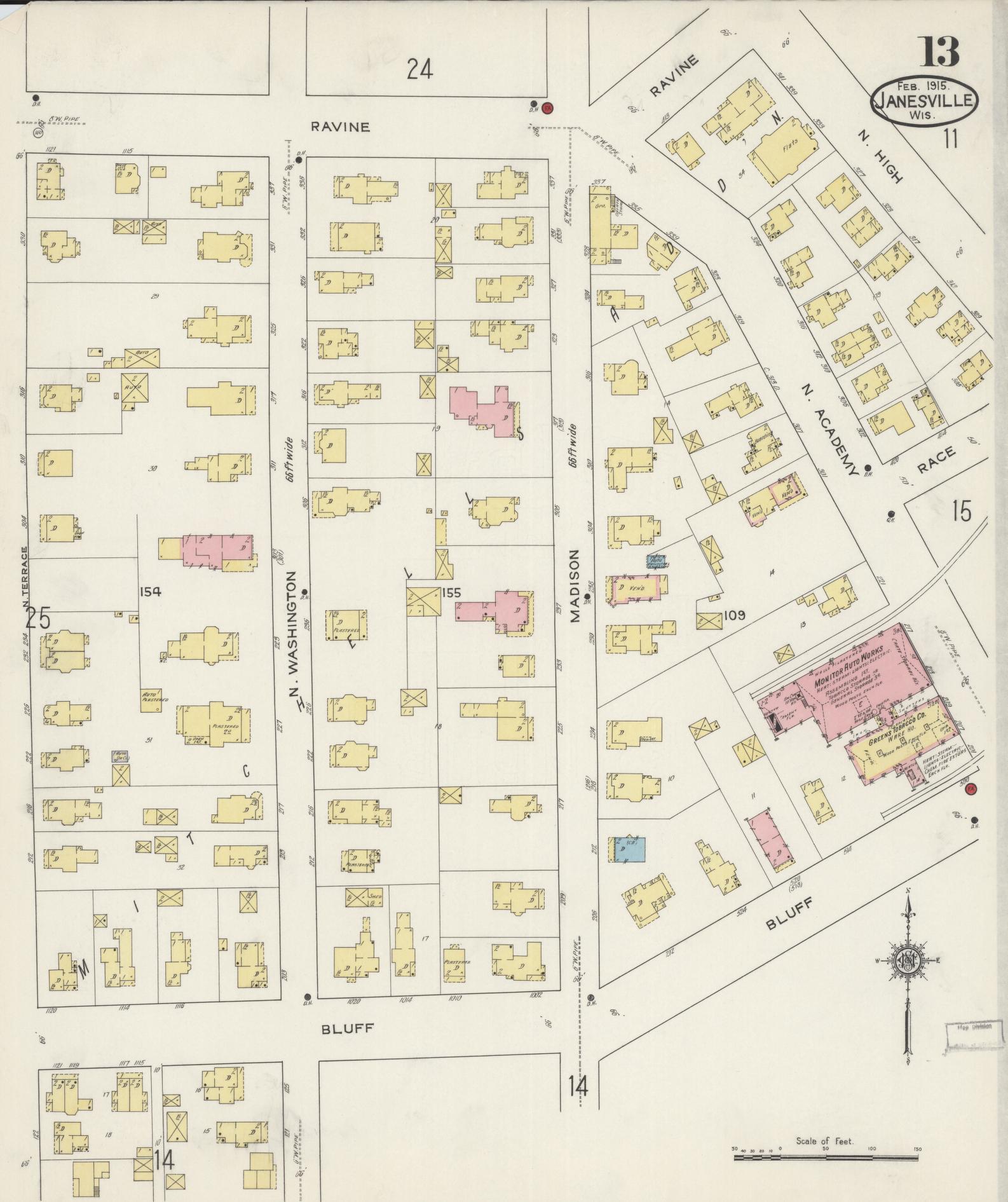 Sanborn Fire Insurance Map from Janesville, Rock County, Wisconsin (1915), Sheet #0013 - Complete Map Set gallery image, historic Sanborn map, vintage wall art, Wisconsin Wisconsin