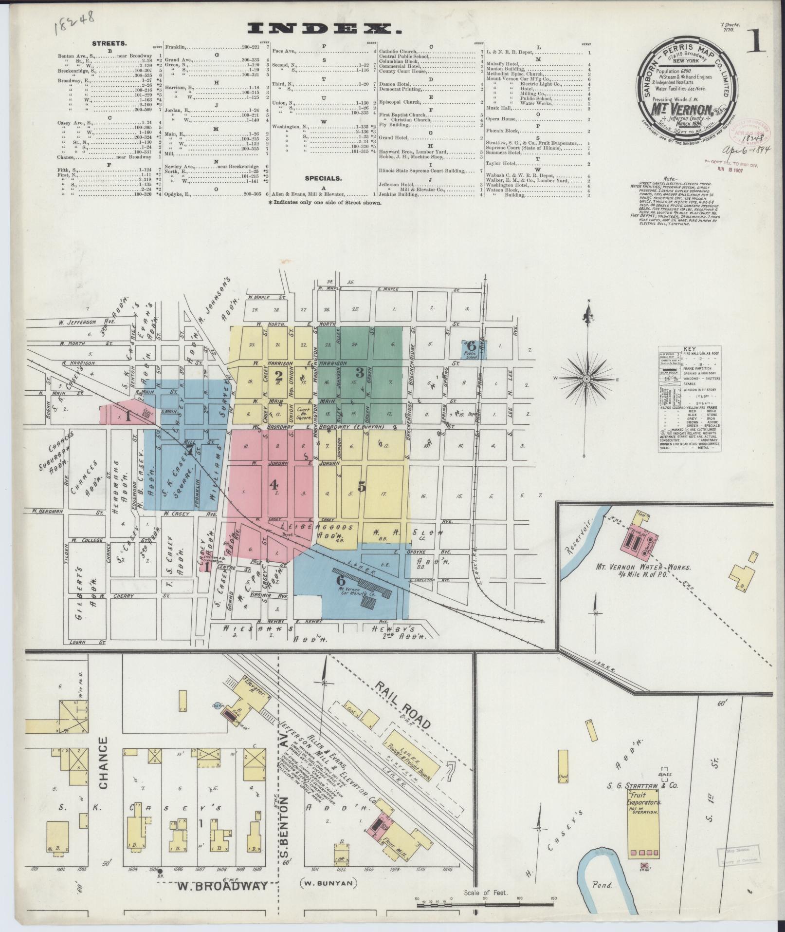 Sanborn Fire Insurance Map from Mount Vernon, Jefferson County, Illinois (1894), Sheet #0001 - Complete Map Set gallery image, historic Sanborn map, vintage wall art, Illinois Illinois