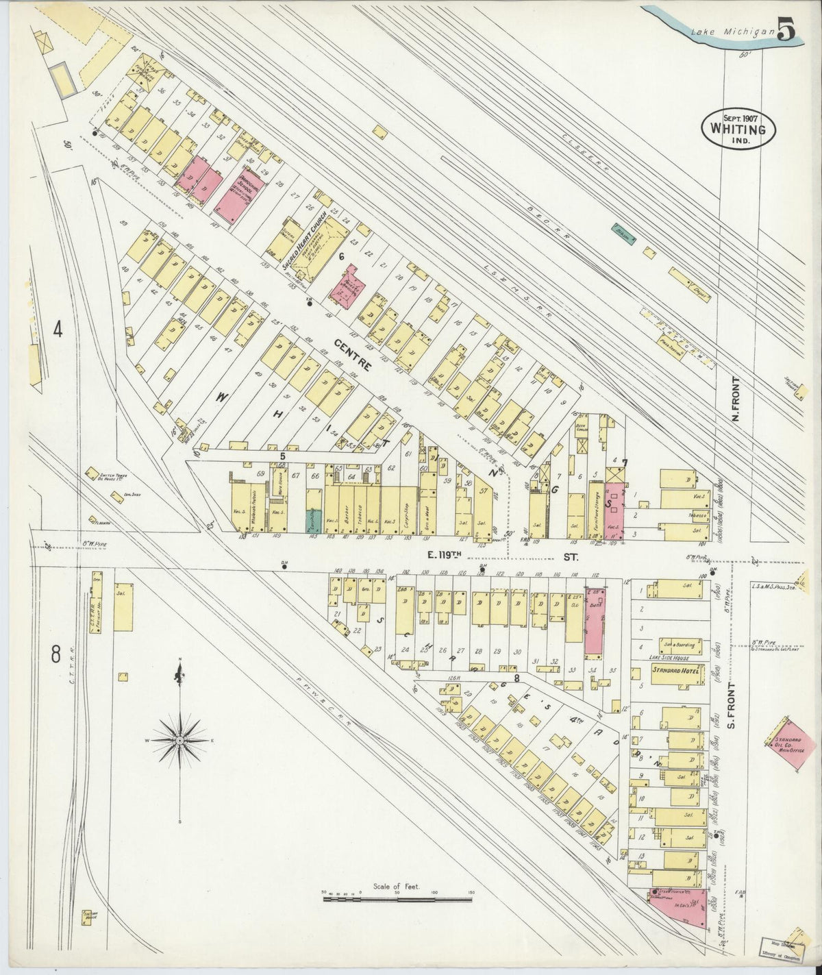 Sanborn Fire Insurance Map from Whiting, Lake County, Indiana (1907), Sheet #0005 - Historic Sanborn Fire Insurance Map Print, vintage old map wall art, antique decor, genealogy gift, Indiana Indiana map