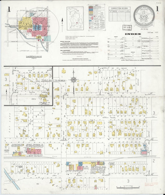 Sanborn Fire Insurance Map from Ovid, Clinton County, Michigan (1934), Sheet #0001 - Historic Sanborn Fire Insurance Map Print, vintage old map wall art, antique decor, genealogy gift, Michigan Michigan map