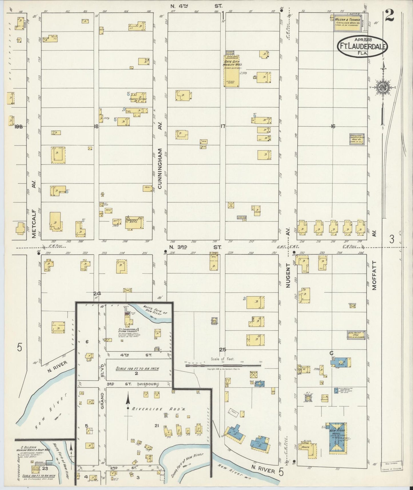 Sanborn Fire Insurance Map from Fort Lauderdale, Broward County, Florida (1918), Sheet #0002 - Complete Map Set gallery image, historic Sanborn map, vintage wall art, Florida Florida