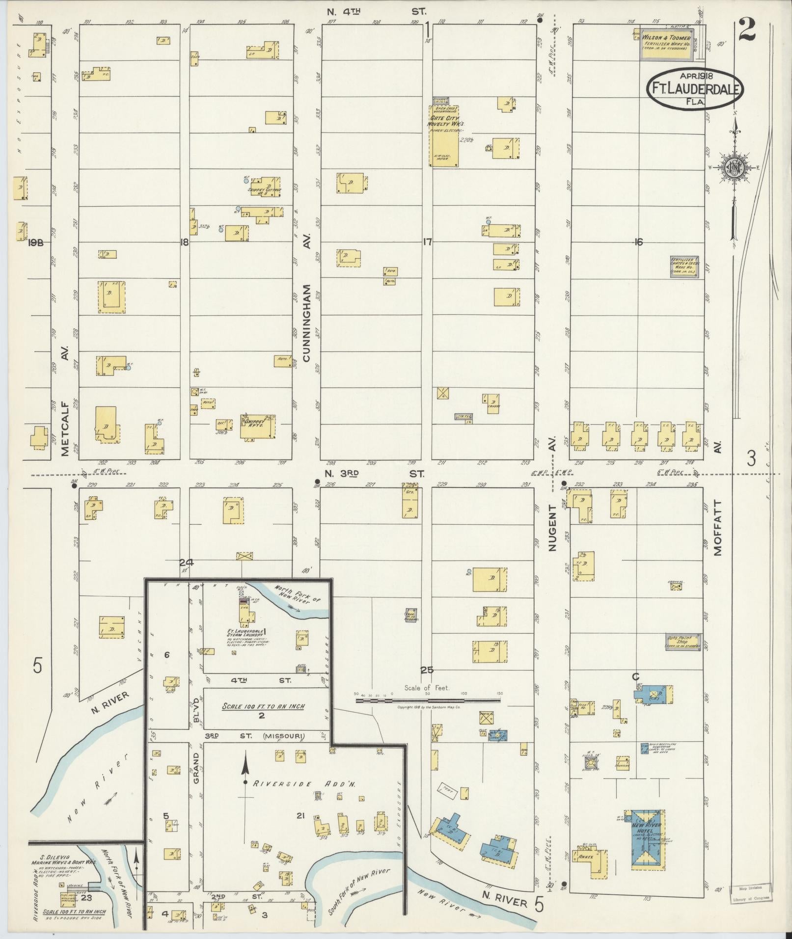 Sanborn Fire Insurance Map from Fort Lauderdale, Broward County, Florida (1918), Sheet #0002 - Complete Map Set gallery image, historic Sanborn map, vintage wall art, Florida Florida