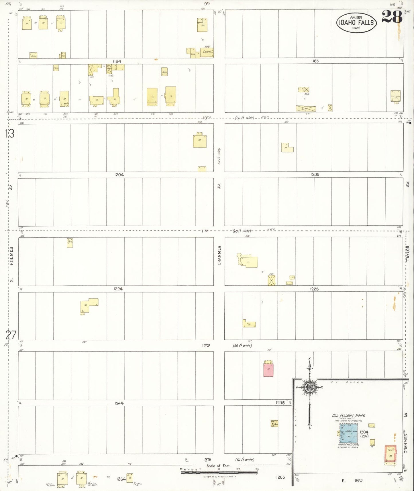 Sanborn Fire Insurance Map from Idaho Falls, Bonneville County, Idaho (1921), Sheet #0028 - Complete Map Set gallery image, historic Sanborn map, vintage wall art, Idaho Idaho
