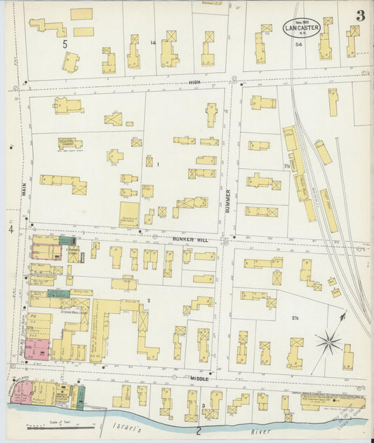 Sanborn Fire Insurance Map from Lancaster, Coos County, New Hampshire (1902), Sheet #0003 - Historic Sanborn Fire Insurance Map Print, vintage old map wall art, antique decor, genealogy gift, New Hampshire New Hampshire map