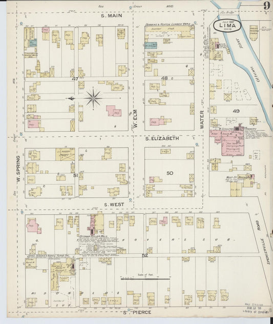 Sanborn Fire Insurance Map from Lima, Allen County, Ohio (1887), Sheet #0009 - Historic Sanborn Fire Insurance Map Print, vintage old map wall art, antique decor, genealogy gift, Ohio Ohio map