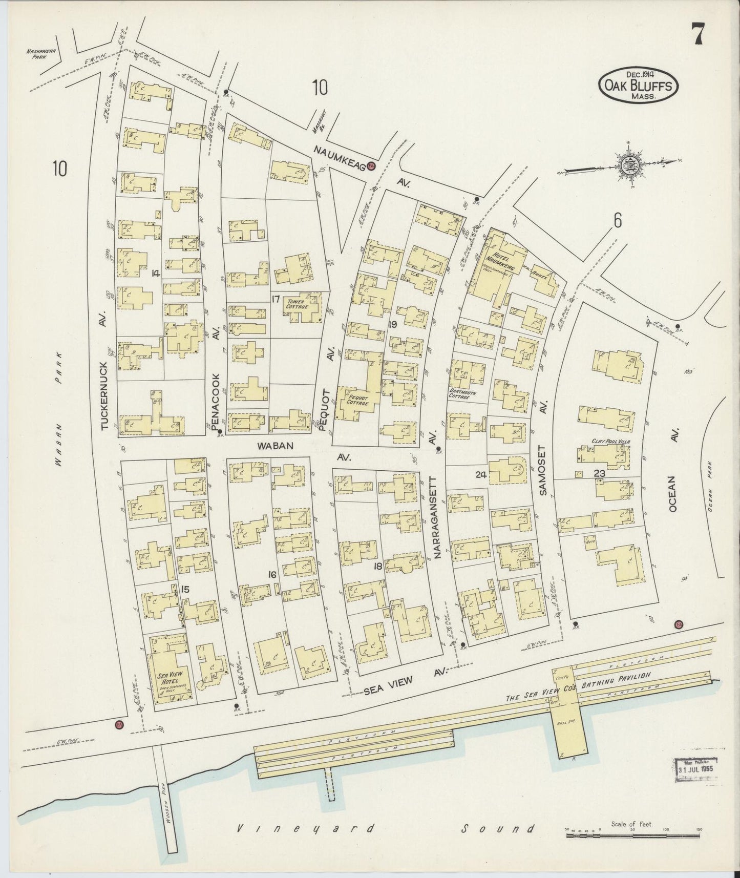 Sanborn Fire Insurance Map from Oak Bluffs, Dukes County, Massachusetts (1914), Sheet #0007 - Complete Map Set gallery image, historic Sanborn map, vintage wall art, Massachusetts Massachusetts