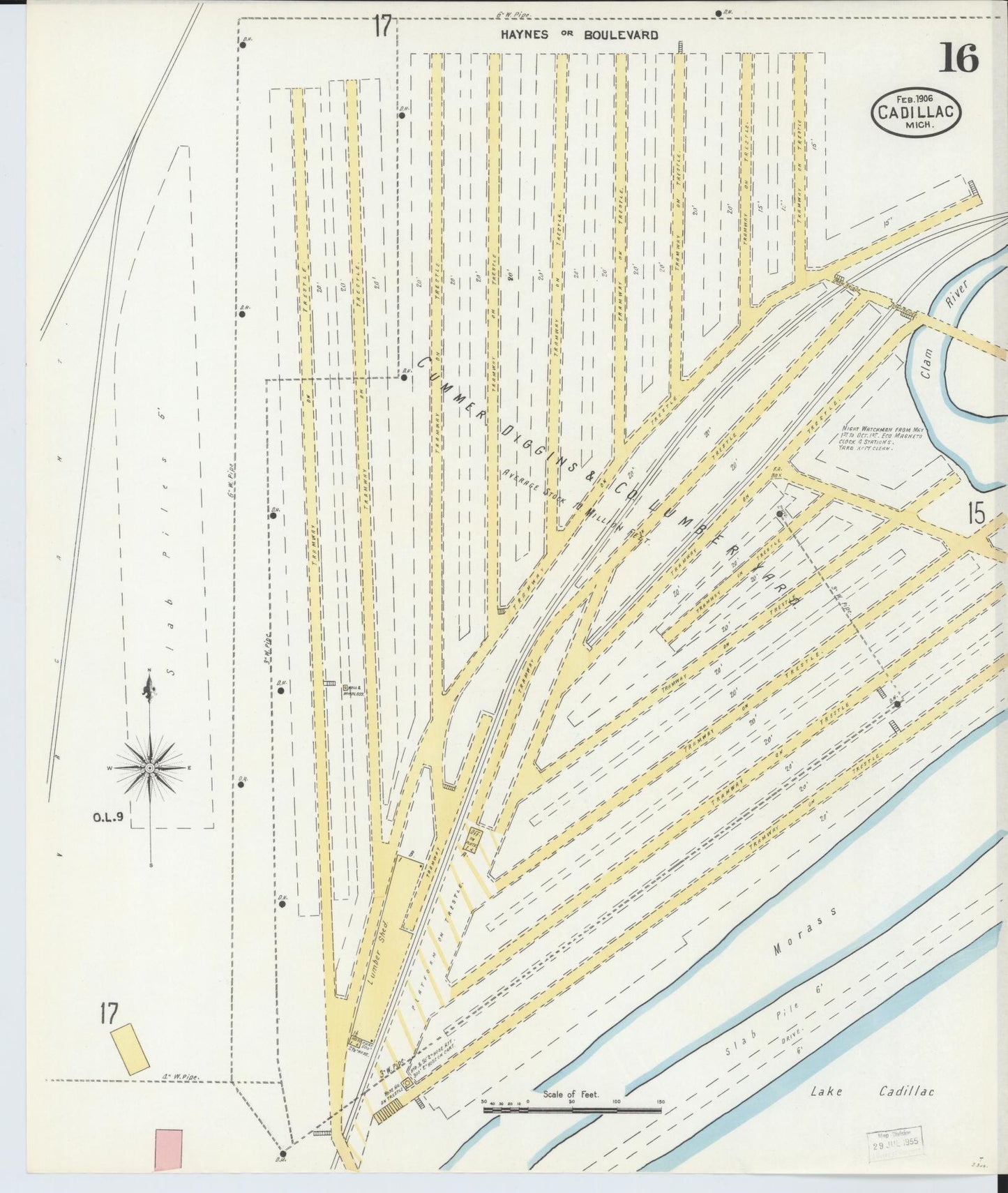 Sanborn Fire Insurance Map from Cadillac, Wexford County, Michigan (1906), Sheet #0016 - Historic Sanborn Fire Insurance Map Print, vintage old map wall art, antique decor, genealogy gift, Michigan Michigan map