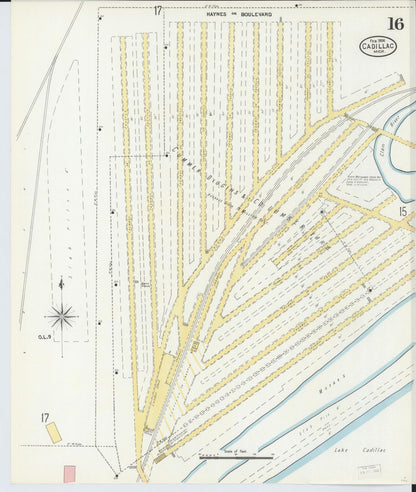 Sanborn Fire Insurance Map from Cadillac, Wexford County, Michigan (1906), Sheet #0016 - Historic Sanborn Fire Insurance Map Print, vintage old map wall art, antique decor, genealogy gift, Michigan Michigan map