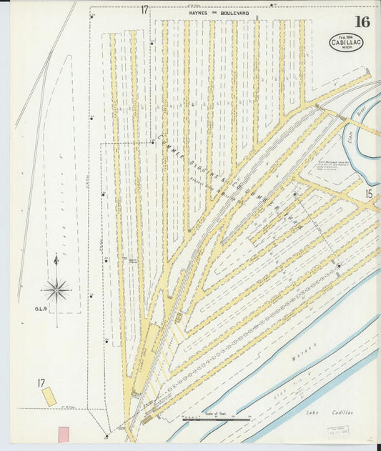 Sanborn Fire Insurance Map from Cadillac, Wexford County, Michigan (1906), Sheet #0016 - Historic Sanborn Fire Insurance Map Print, vintage old map wall art, antique decor, genealogy gift, Michigan Michigan map