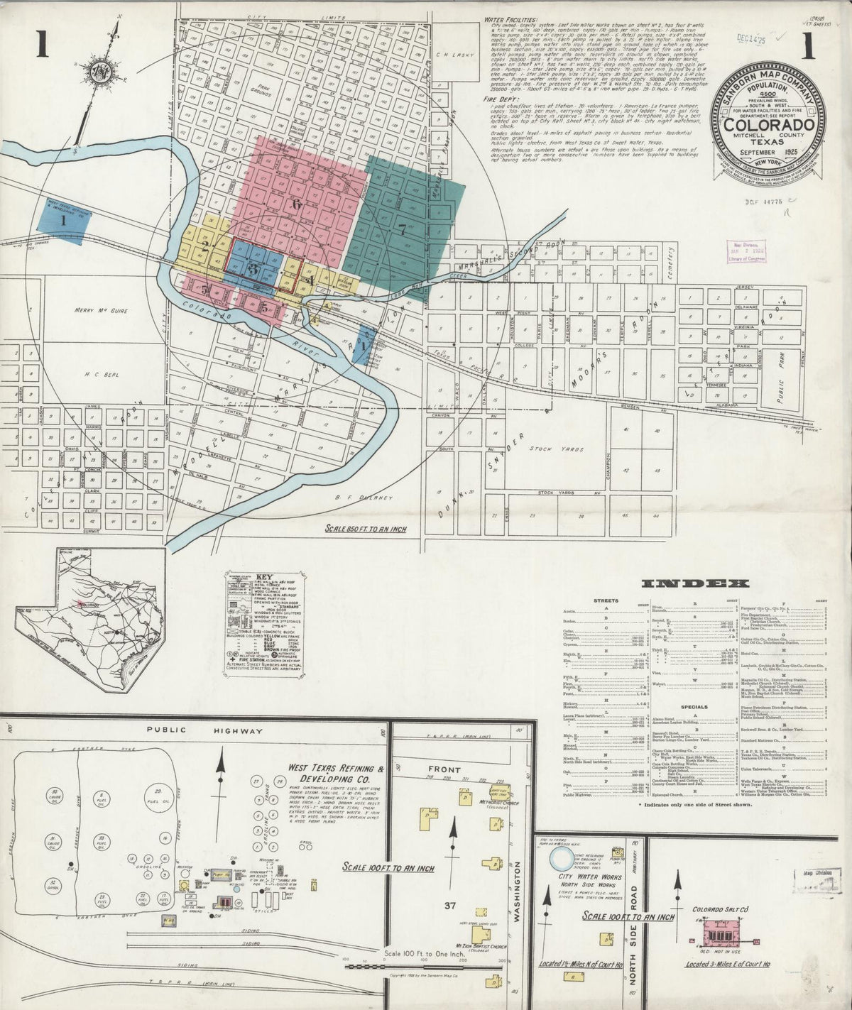 Sanborn Fire Insurance Map from Colorado, Mitchell County, Texas (1925), Sheet #0001 - Complete Map Set gallery image, historic Sanborn map, vintage wall art, Texas Texas