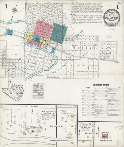 Sanborn Fire Insurance Map from Colorado, Mitchell County, Texas (1925), Sheet #0001 - Complete Map Set gallery image, historic Sanborn map, vintage wall art, Texas Texas