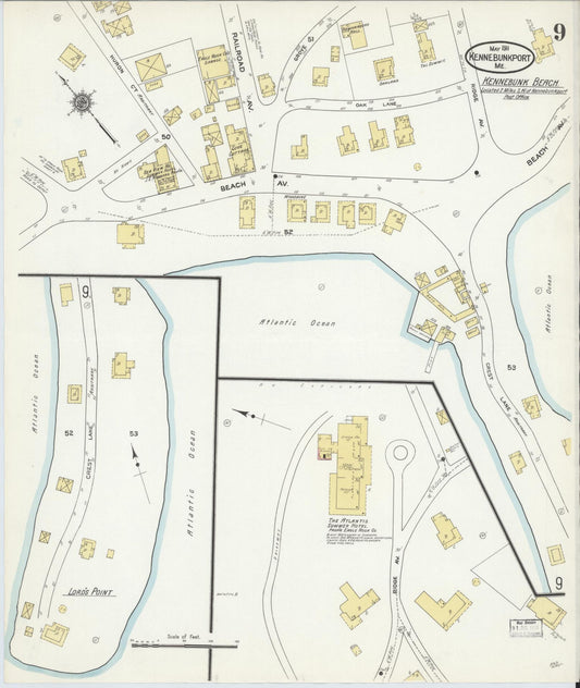 Sanborn Fire Insurance Map from Kennebunkport, York County, Maine (1911), Sheet #0009 - Historic Sanborn Fire Insurance Map Print, vintage old map wall art, antique decor, genealogy gift, Maine Maine map