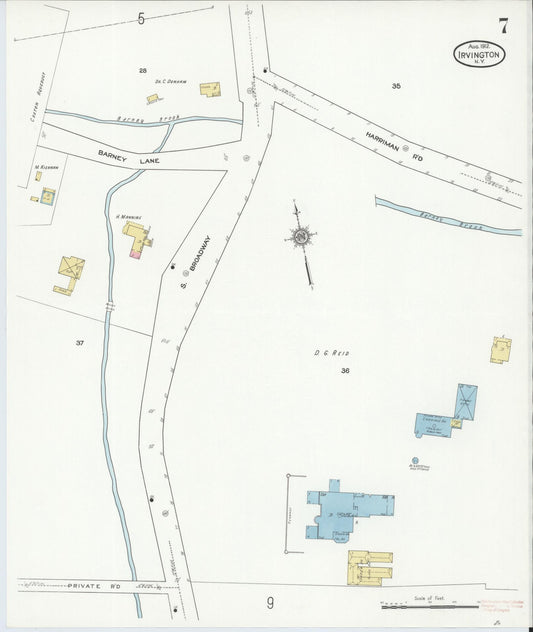 Sanborn Fire Insurance Map from Irvington, Westchester County, New York (1912), Sheet #0007 - Historic Sanborn Fire Insurance Map Print, vintage old map wall art, antique decor, genealogy gift, New York New York map