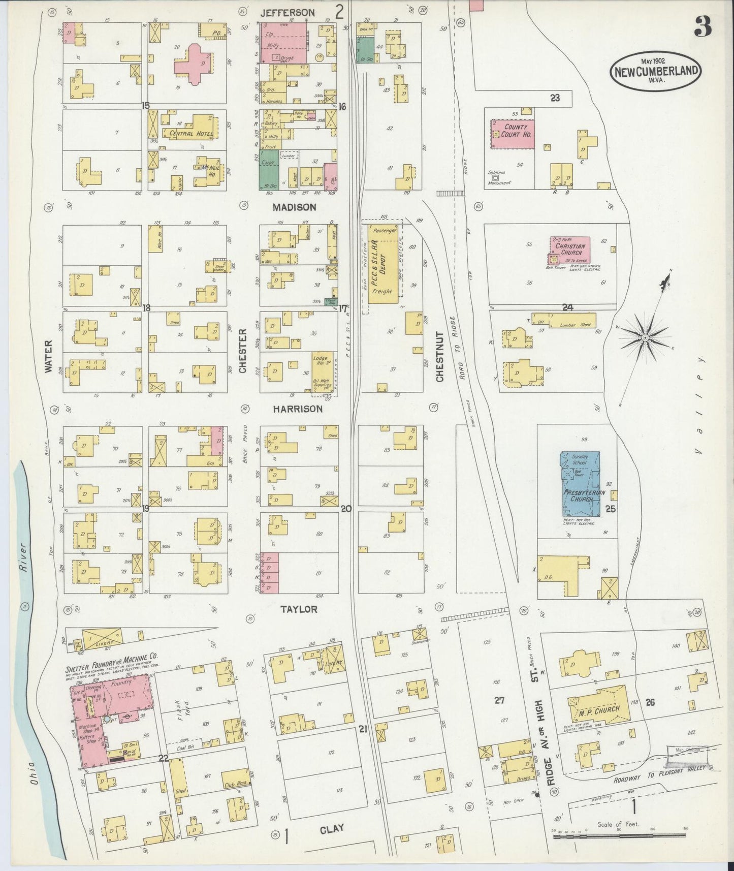 Sanborn Fire Insurance Map from New Cumberland, Hancock County, West Virginia (1902), Sheet #0003 - Complete Map Set gallery image, historic Sanborn map, vintage wall art, West Virginia West Virginia