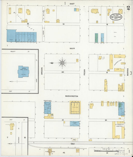 Sanborn Fire Insurance Map from Seymour, Baylor County, Texas (1904), Sheet #0002 - Historic Sanborn Fire Insurance Map Print, vintage old map wall art, antique decor, genealogy gift, Texas Texas map