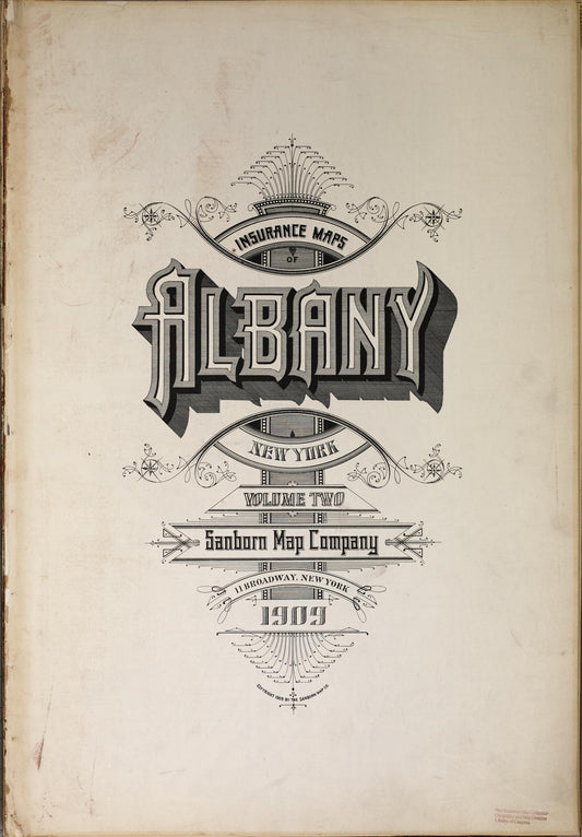 Sanborn Fire Insurance Map from Albany, Albany County, New York (1909), Sheet #0001 - Historic Sanborn Fire Insurance Map Print, vintage old map wall art, antique decor, genealogy gift, New York New York map