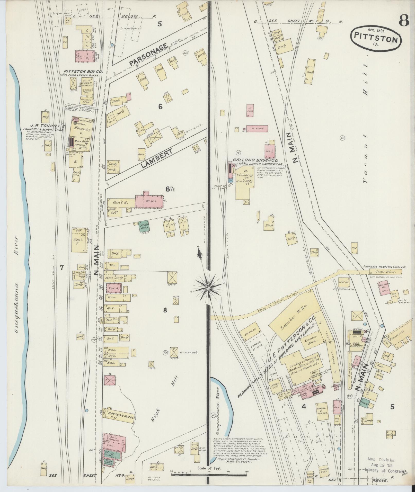 Sanborn Fire Insurance Map from Pittston, Luzerne County, Pennsylvania (1891), Sheet #0008 - Complete Map Set gallery image, historic Sanborn map, vintage wall art, Pennsylvania Pennsylvania