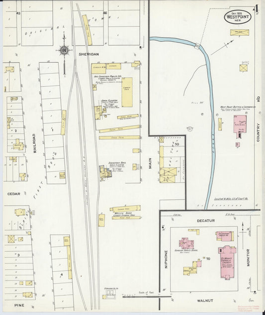 Sanborn Fire Insurance Map from West Point, Cuming County, Nebraska (1909), Sheet #0004 - Historic Sanborn Fire Insurance Map Print, vintage old map wall art, antique decor, genealogy gift, Nebraska Nebraska map