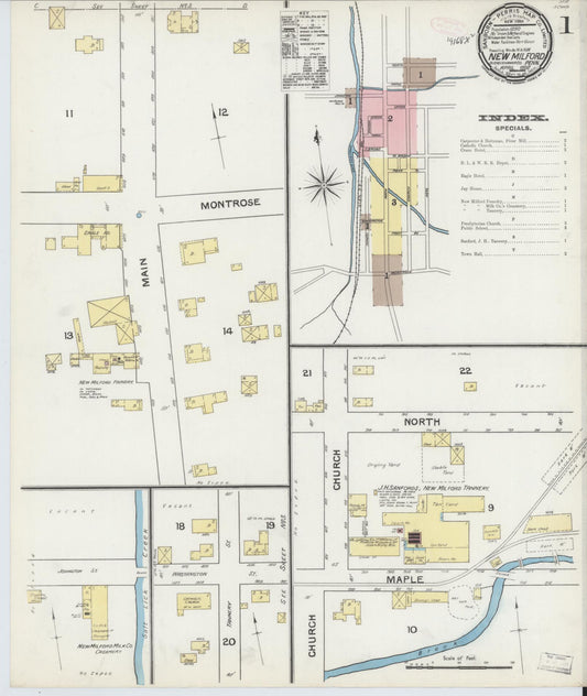 Sanborn Fire Insurance Map from New Milford, Susquehanna County, Pennsylvania (1892), Sheet #0001 - Historic Sanborn Fire Insurance Map Print, vintage old map wall art, antique decor, genealogy gift, Pennsylvania Pennsylvania map