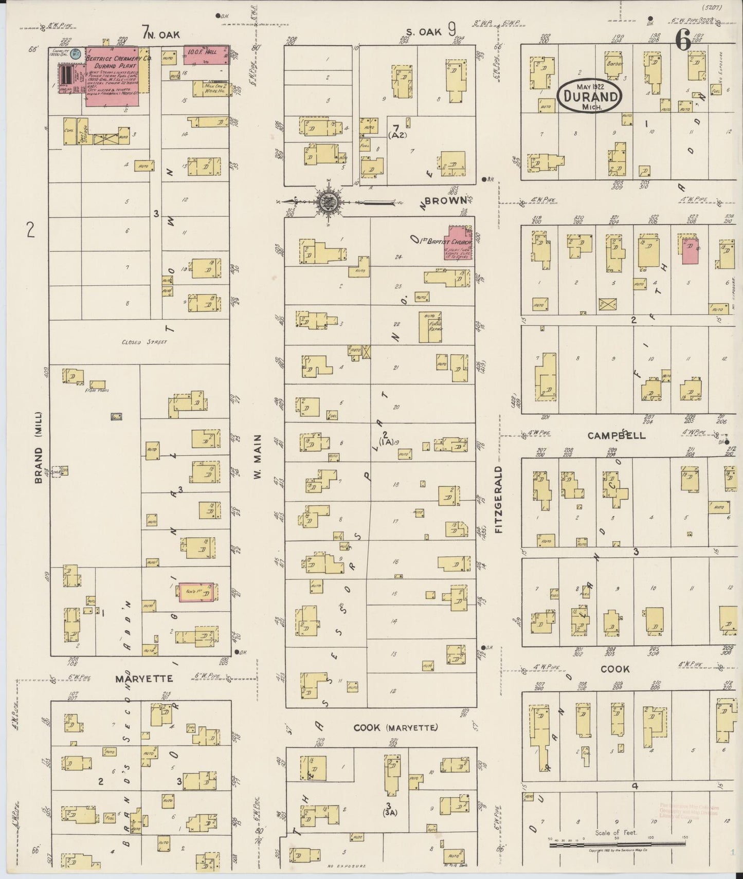 Sanborn Fire Insurance Map from Durand, Shiawassee County, Michigan (1922), Sheet #0006 - Complete Map Set gallery image, historic Sanborn map, vintage wall art, Michigan Michigan