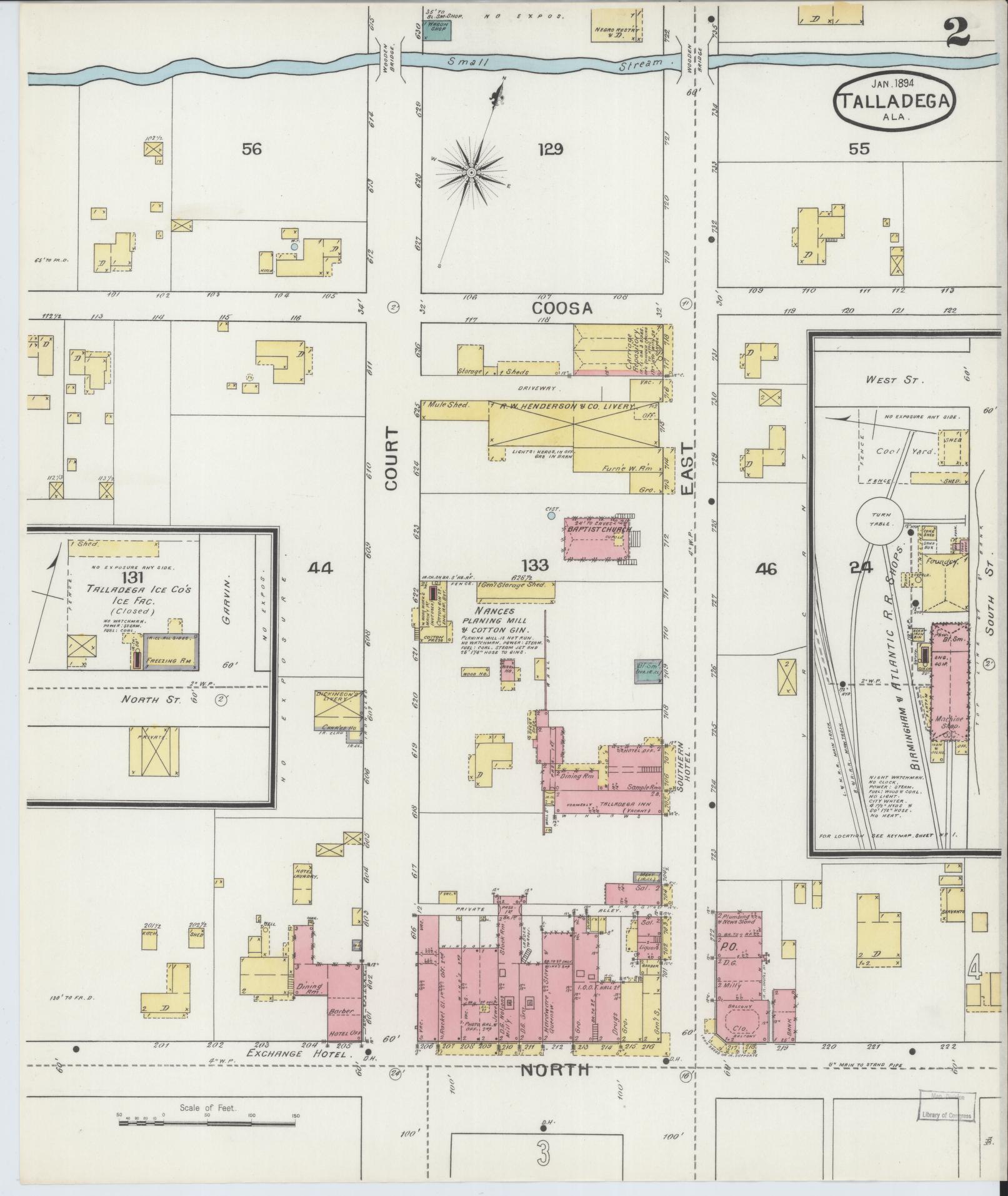 Sanborn Fire Insurance Map from Talladega, Talladega County, Alabama (1894), Sheet #0002 - Complete Map Set gallery image, historic Sanborn map, vintage wall art, Alabama Alabama