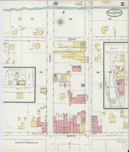 Sanborn Fire Insurance Map from Talladega, Talladega County, Alabama (1894), Sheet #0002 - Complete Map Set gallery image, historic Sanborn map, vintage wall art, Alabama Alabama