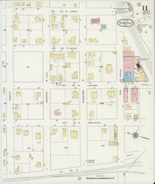 Sanborn Fire Insurance Map from Humboldt, Gibson County, Tennessee (1915), Sheet #0011 - Historic Sanborn Fire Insurance Map Print, vintage old map wall art, antique decor, genealogy gift, Tennessee Tennessee map