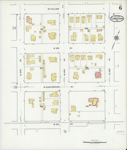 Sanborn Fire Insurance Map from Corsicana, Navarro County, Texas (1921), Sheet #0006 - Complete Map Set gallery image, historic Sanborn map, vintage wall art, Texas Texas
