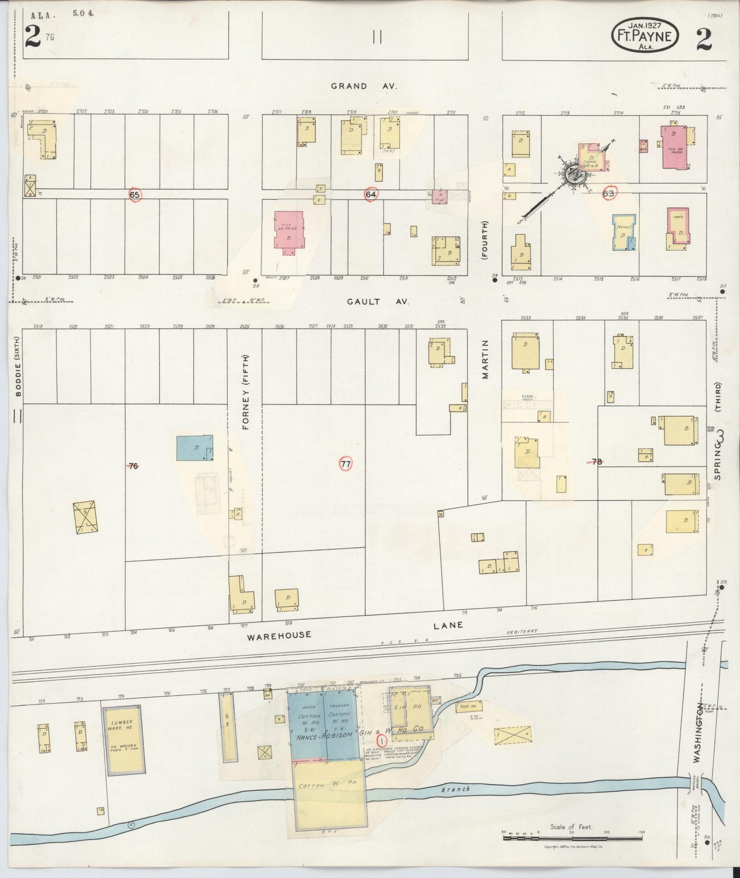 Sanborn Fire Insurance Map from Fort Payne, Dekalb County, Alabama (1935), Sheet #0002 - Historic Sanborn Fire Insurance Map Print, vintage old map wall art, antique decor, genealogy gift, Alabama Alabama map