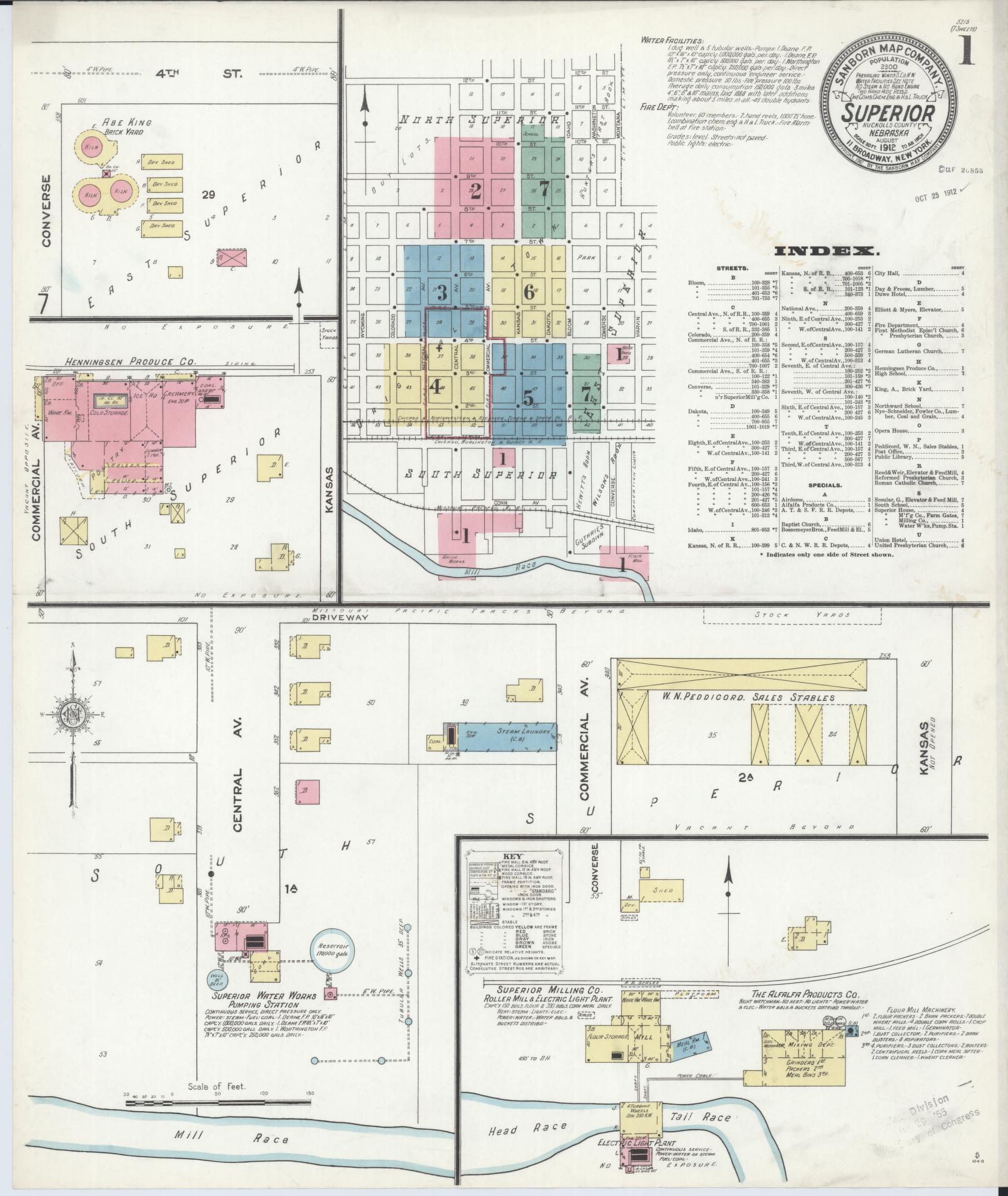 Sanborn Fire Insurance Map from Superior, Nuckolls County, Nebraska (1912), Sheet #0001 - Complete Map Set gallery image, historic Sanborn map, vintage wall art, Nebraska Nebraska