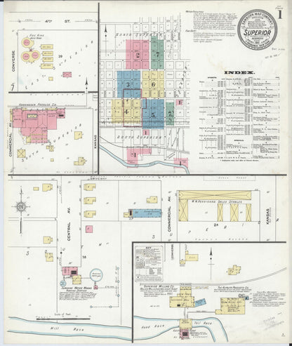 Sanborn Fire Insurance Map from Superior, Nuckolls County, Nebraska (1912), Sheet #0001 - Complete Map Set gallery image, historic Sanborn map, vintage wall art, Nebraska Nebraska