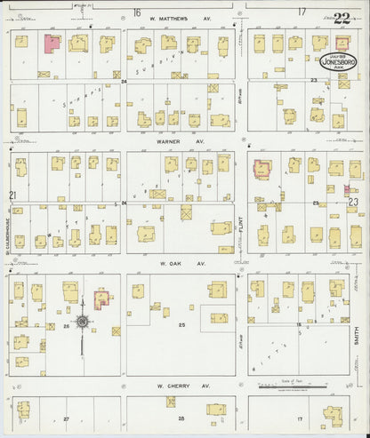 Sanborn Fire Insurance Map from Jonesboro, Craighead County, Arkansas (1919), Sheet #0022 - Complete Map Set gallery image, historic Sanborn map, vintage wall art, Arkansas Arkansas