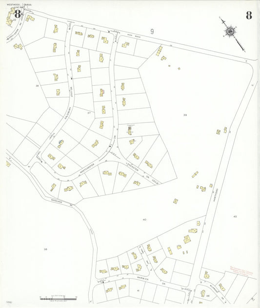 Sanborn Fire Insurance Map from Westwood, Norfolk County, Massachusetts (1941), Sheet #0008 - Historic Sanborn Fire Insurance Map Print, vintage old map wall art, antique decor, genealogy gift, Massachusetts Massachusetts map