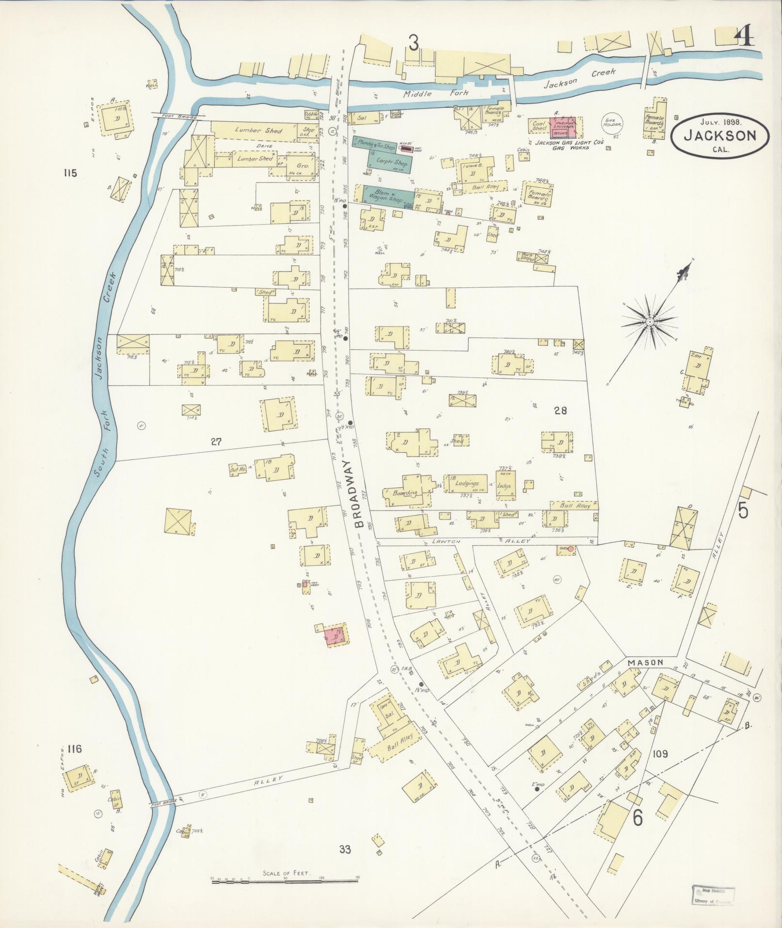 Sanborn Fire Insurance Map from Jackson, Amador County, California (1898), Sheet #0004 - Complete Map Set gallery image, historic Sanborn map, vintage wall art, California California