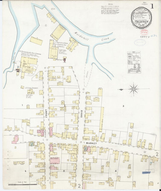 Sanborn Fire Insurance Map from Frederica, Kent County, Delaware (1897), Sheet #0001 - Historic Sanborn Fire Insurance Map Print, vintage old map wall art, antique decor, genealogy gift, Delaware Delaware map