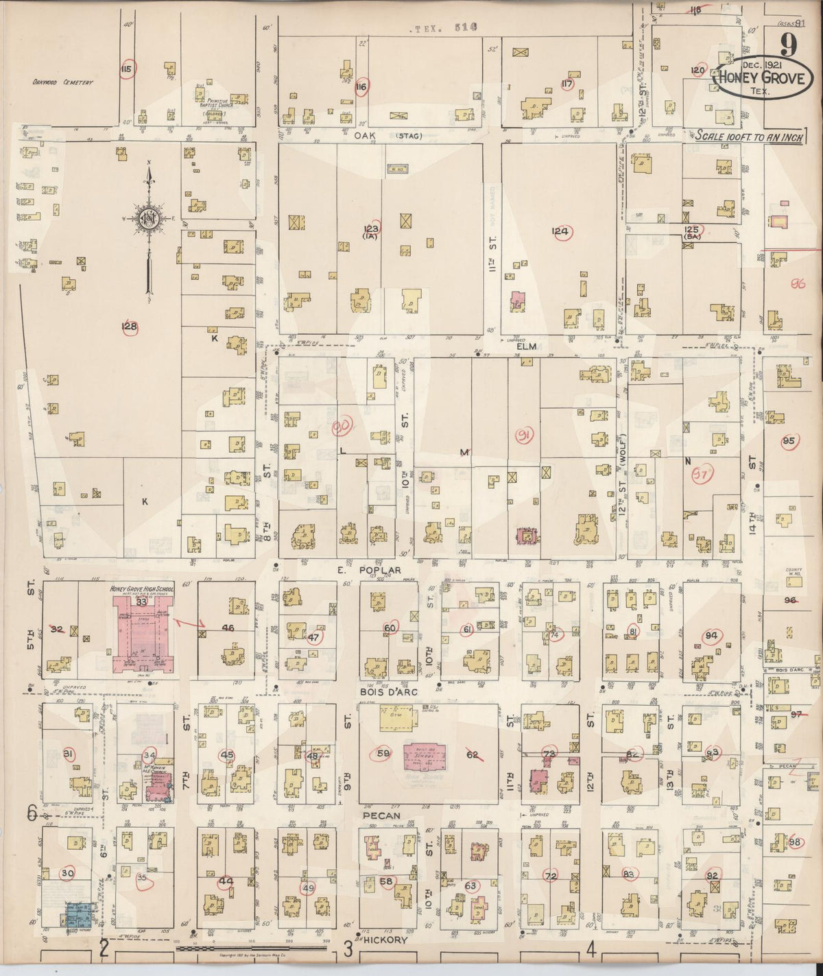 Sanborn Fire Insurance Map from Honey Grove, Fannin County, Texas (1943), Sheet #0009 - Complete Map Set gallery image, historic Sanborn map, vintage wall art, Texas Texas