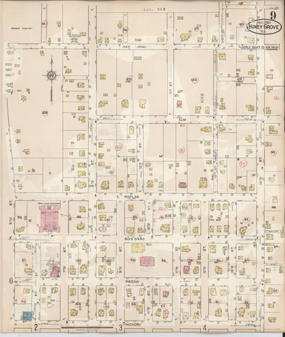 Sanborn Fire Insurance Map from Honey Grove, Fannin County, Texas (1943), Sheet #0009 - Complete Map Set gallery image, historic Sanborn map, vintage wall art, Texas Texas