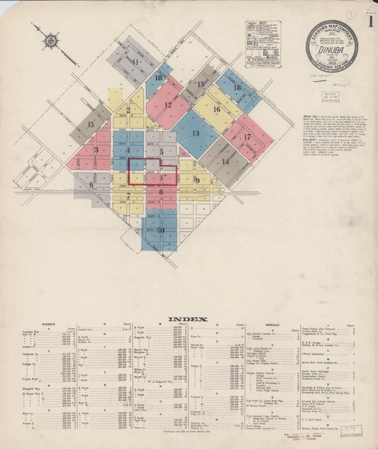 Sanborn Fire Insurance Map from Dinuba, Tulare County, California (1920), Sheet #0001 - Complete Map Set gallery image, historic Sanborn map, vintage wall art, California California
