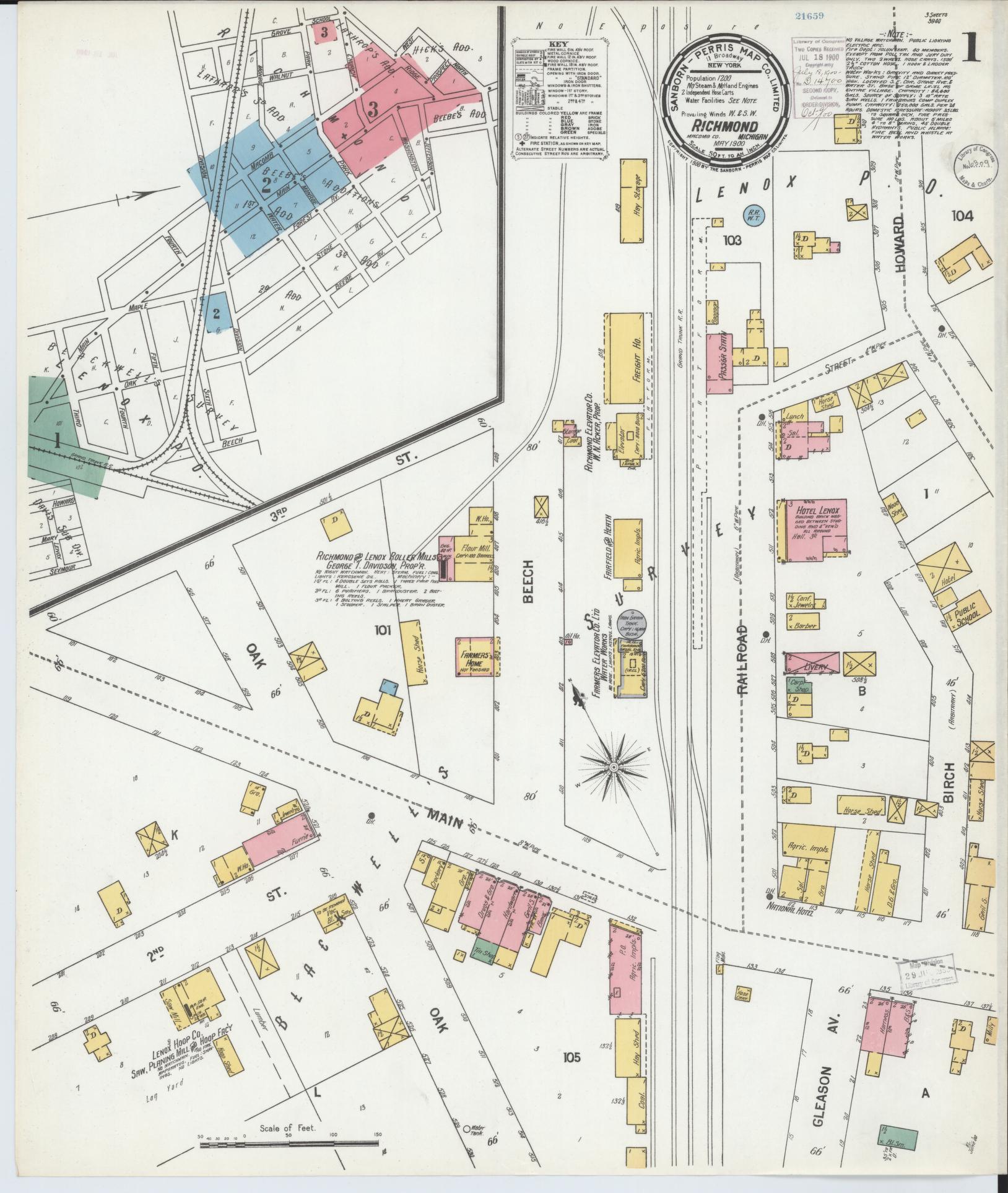 Sanborn Fire Insurance Map from Richmond, Macomb County, Michigan (1900), Sheet #0001 - Complete Map Set gallery image, historic Sanborn map, vintage wall art, Michigan Michigan