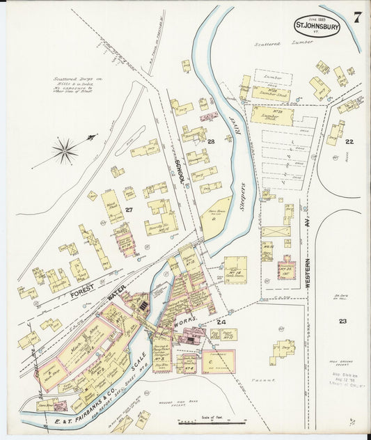 Sanborn Fire Insurance Map from Saint Johnsbury, Caledonia County, Vermont (1889), Sheet #0007 - Historic Sanborn Fire Insurance Map Print, vintage old map wall art, antique decor, genealogy gift, Vermont Vermont map