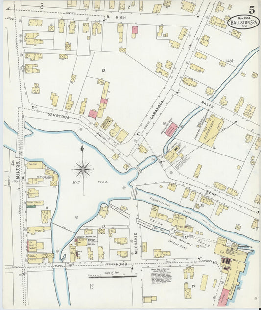 Sanborn Fire Insurance Map from Ballston Spa, Saratoga County, New York (1904), Sheet #0005 - Historic Sanborn Fire Insurance Map Print, vintage old map wall art, antique decor, genealogy gift, New York New York map