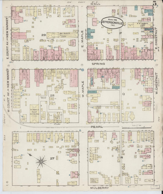 Sanborn Fire Insurance Map from Jeffersonville, Clark County, Indiana (1886), Sheet #0005 - Historic Sanborn Fire Insurance Map Print, vintage old map wall art, antique decor, genealogy gift, Indiana Indiana map