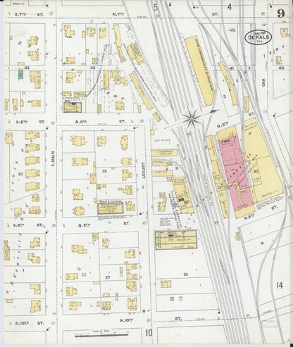 Sanborn Fire Insurance Map from De Kalb, De Kalb County, Illinois (1905), Sheet #0009 - Historic Sanborn Fire Insurance Map Print, vintage old map wall art, antique decor, genealogy gift, Illinois Illinois map