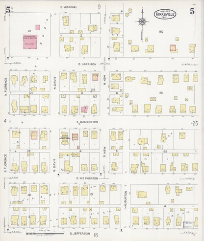 Sanborn Fire Insurance Map from Kirksville, Adair County, Missouri (1925), Sheet #0005 - Complete Map Set gallery image, historic Sanborn map, vintage wall art, Missouri Missouri