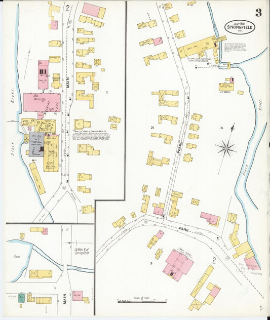 Sanborn Fire Insurance Map from Springfield, Windsor County, Vermont (1905), Sheet #0003 - Historic Sanborn Fire Insurance Map Print, vintage old map wall art, antique decor, genealogy gift, Vermont Vermont map