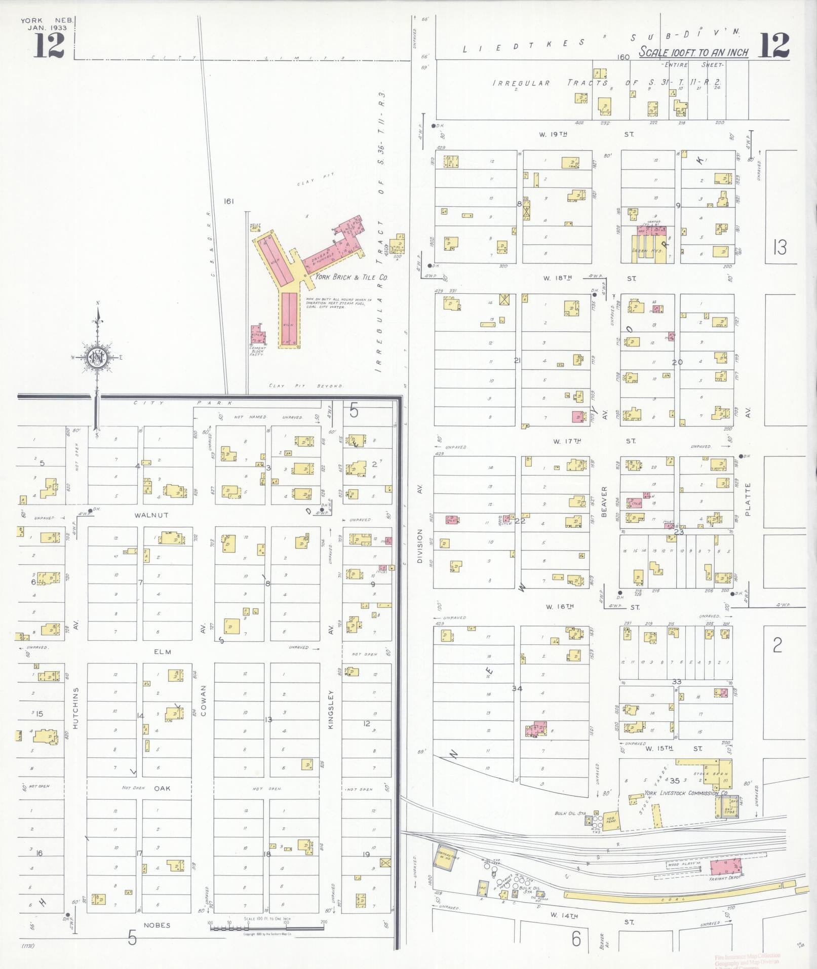 Sanborn Fire Insurance Map from York, York County, Nebraska (1933), Sheet #0012 - Complete Map Set gallery image, historic Sanborn map, vintage wall art, Nebraska Nebraska