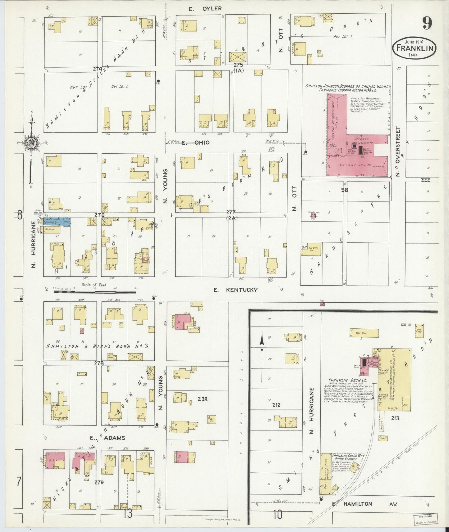 Sanborn Fire Insurance Map from Franklin, Johnson County, Indiana (1916), Sheet #0009 - Complete Map Set gallery image, historic Sanborn map, vintage wall art, Indiana Indiana