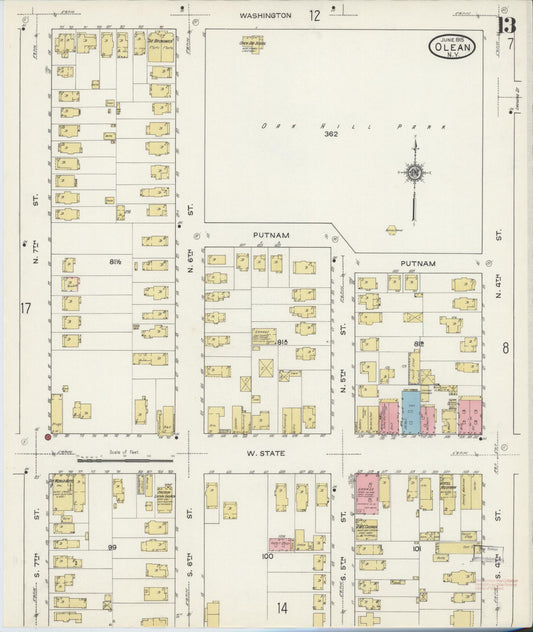 Sanborn Fire Insurance Map from Olean, Cattaraugus County, New York (1915), Sheet #0013 - Historic Sanborn Fire Insurance Map Print, vintage old map wall art, antique decor, genealogy gift, New York New York map